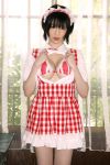  apron bikini_top checkered cosplay hairband morishita_yuuri open_shirt photo waitress 