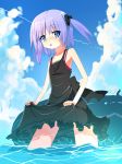  blue_eyes dress dress_lift okina_sai okina_sen original purple_hair skirt skirt_lift sky water 
