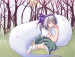  hitodama konpaku_youmu konpaku_youmu_(ghost) myon short_hair sleeping socks touhou white_hair 