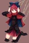  1girl artist_request bow cape highres red_eyes redhead sekibanki short_hair touhou willow 