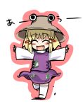  blonde_hair chibi closed_eyes hat lowres mamo moriya_suwako outstretched_arms running spread_arms teardrop thighhighs touhou 