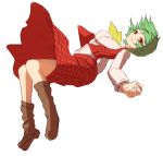  1girl ascot boots dress_shirt green_hair kazami_yuuka miyo_(ranthath) red_eyes shirt short_hair skirt solo touhou vest 