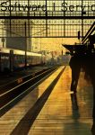  absurdres building english gd._fengzi highres railroad_tracks silhouette traffic_light train train_station twilight 