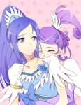  2girls blue_eyes blue_hair blush closed_eyes cure_diamond cure_sword diamond_(shape) dokidoki!_precure happy hishikawa_rikka hug hug_from_behind kenzaki_makoto multiple_girls negom precure purple_hair smile spade yuri 