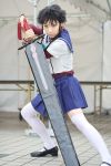  asian cosplay mai_hime minagi_mikoto miroku miyuki photo pleated_skirt sailor_uniform school_uniform thigh-highs twin_braids 