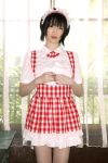  apron asian checkered cosplay hairband morishita_yuuri photo waitress 