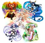  5girls black_hair blonde_hair blue_eyes breasts brown_eyes chinese_clothes cleavage double_bun dragon dragon_horns dragon_tail dual_wielding fulunukko fur_trim green_eyes haku_(p&amp;d) karin_(p&amp;d) leiran_(p&amp;d) long_hair meimei_(p&amp;d) multicolored_hair multiple_girls polearm puzzle_&amp;_dragons redhead sakuya_(p&amp;d) snake spear sword tail thighhighs tiger_tail turtle_shell twintails weapon white_hair wings zettai_ryouiki 