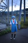  ayanami_rei blue_hair cosplay iori knee_socks neon_genesis_evangelion photo sailor_uniform school_uniform 