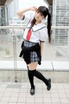   cosplay photo plaid pleated_skirt school_uniform sweater tagme_character tagme_series thigh-highs necktie tsukimiya_usagi twintails  
