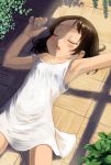  armpits blush brown_hair closed_eyes dress lying on_back on_floor shirane_taito sleeping sundress 