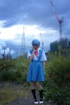  ayanami_rei blue_hair cosplay iori knee_socks neon_genesis_evangelion photo sailor_uniform school_uniform 