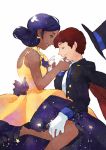  1boy 1girl amuro_ray bishoujo_senshi_sailor_moon blue_hair brown_hair cape closed_eyes cosplay dark_skin dress furuya_tooru gloves green_eyes gundam han_keiko hat lalah_sune luna_(sailor_moon) luna_(sailor_moon)_(cosplay) mask mobile_suit_gundam necktie parody pydiyudie seiyuu_connection short_hair top_hat tuxedo tuxedo_kamen tuxedo_kamen_(cosplay) white_gloves 