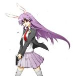  bad_id bunny_ears gun handgun long_hair lowres mio_(artist) mio_(rominuato) necktie pistol purple_hair rabbit_ears reisen_udongein_inaba skirt thighhighs touhou weapon 