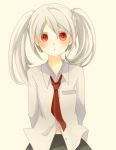  .flow 1girl arms_behind_back expressionless kaibutsu long_hair nabuta375 necktie red_eyes school_uniform solo twintails white_hair 
