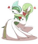  absurdres carrying closed_eyes closed_mouth commentary gallade gardevoir gen_3_pokemon gen_4_pokemon heart highres jahana_mei pokemon pokemon_(creature) princess_carry red_eyes simple_background smile white_background 