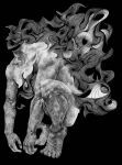  1boy abstract black_background completely_nude greyscale hatching_(texture) headless highres kudarana10 male_focus monochrome nude original simple_background solo 