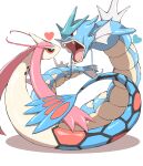  absurdres commentary eye_contact fangs gen_1_pokemon gen_3_pokemon gyarados heart highres jahana_mei looking_at_another milotic no_humans open_mouth pokemon pokemon_(creature) red_eyes shiny tongue white_background 