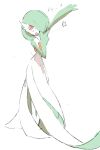  1girl apios1 arm_up bad_id bad_pixiv_id bangs bob_cut flat_chest full_body gardevoir gen_3_pokemon green_hair hair_over_one_eye hand_up happy open_mouth outstretched_arm pokemon pokemon_(creature) red_eyes short_hair simple_background sketch smile solo standing star_(symbol) talking translated v white_background 
