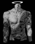  1boy 2boys abstract adam&#039;s_apple black_background greyscale halo hatching_(texture) headless highres kudarana10 male_focus monochrome multiple_boys original shirtless simple_background solo 