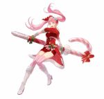  alternate_costume boots candy candy_cane fire_emblem fire_emblem:_three_houses fire_emblem_heroes food fur_trim gloves hat hilda_valentine_goneril hoka knee_boots looking_at_viewer pink_eyes pink_hair santa_costume santa_hat shoulders simple_background thigh-highs thighs white_background white_gloves 