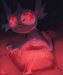  commentary creature dark english_commentary frown full_body gem gen_3_pokemon light looking_at_viewer mega_pokemon mega_sableye no_humans pinkgermy pokemon pokemon_(creature) sableye sharp_teeth solo teeth 