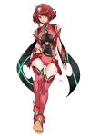  1girl breasts highres large_breasts oliver_koito pyra_(xenoblade) red_eyes redhead short_hair shorts skindentation solo thigh-highs white_background xenoblade_chronicles_(series) xenoblade_chronicles_2 