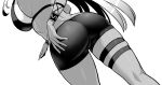  1girl ass azur_lane bikini bikini_top breasts dark_skin greyscale hori_(hori_no_su) large_breasts long_hair massachusetts_(azur_lane) monochrome short_shorts shorts simple_background solo swimsuit white_background 