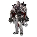  1boy arknights armor black_gloves black_shirt brass_knuckles cape fingerless_gloves full_body furry gloves male_focus mountain_(arknights) official_art pants pauldrons shirt shoes shoulder_armor silver_hair standing tail tiger_tail transparent_background weapon white_cape white_pants wincalblanke 