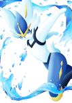  absurdres alternate_color blue_eyes cinderace closed_mouth commentary_request gen_8_pokemon highres pokemon pokemon_(creature) ramia_(uohsmrtk) simple_background smile solo water water_drop white_background 