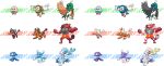  bird brionne claws closed_eyes commentary creature dartrix decidueye english_commentary full_body gen_7_pokemon incineroar litten marc_azria no_humans pixel_art pokemon pokemon_(creature) popplio primarina rowlet shiny_and_normal sprite standing starter_pokemon starter_pokemon_trio torracat transparent_background 