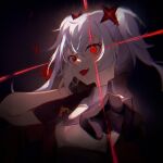  1girl amari bangs blood hair_ornament long_hair looking_at_viewer open_mouth original pointing pointing_at_viewer red_eyes silver_hair solo twintails upper_body 