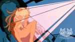  1girl artist_name bodysuit cockpit hands_up knees_up light_rays long_hair multicolored multicolored_bodysuit multicolored_clothes neon_genesis_evangelion open_mouth orange_hair perisceris plugsuit red_bodysuit solo souryuu_asuka_langley wide_shot 