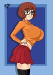  breasts fanart glasses highres huge_breasts large_breasts lingerie masterdoodle panties scooby-doo skirt underwear velma_dace_dinkley 