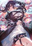  1girl :o dress eyebrows_visible_through_hair flower gradient_hair highres hijiri_byakuren long_hair lying multicolored_hair on_back purple_hair redhead solo thighs touhou uu_uu_zan violet_eyes water water_lily_flower wet 