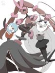  :o alternate_color arms_up black_sclera closed_mouth commentary gardevoir gen_3_pokemon gen_4_pokemon gen_7_pokemon highres jahana_mei looking_at_viewer lopunny mega_gardevoir mega_lopunny mega_pokemon paws pheromosa pink_eyes pokemon pokemon_(creature) shiny_pokemon signature smile toes ultra_beast violet_eyes white_background 