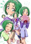  5girls absurdres akimoto_komachi blush bow_hairband closed_eyes eyelashes green_eyes green_hair grgrton hair_ornament hairband happy highres juliet_sleeves l&#039;ecole_des_cinq_lumieres_school_uniform long_sleeves looking_at_viewer multiple_girls multiple_persona open_mouth ponytail precure puffy_long_sleeves puffy_sleeves ribbon school_uniform shoes short_hair simple_background smile socks white_background yes!_precure_5 yes!_precure_5_gogo! 