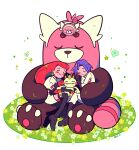  1boy 1girl bewear chueog gen_1_pokemon gen_7_pokemon highres james_(pokemon) jessie_(pokemon) meowth pokemon pokemon_(anime) pokemon_(creature) purple_hair sleeping sleepy stufful team_rocket 