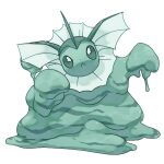  commentary creature frown full_body fusion gen_1_pokemon green_theme looking_at_viewer monochrome muk no_humans pinkgermy pokemon pokemon_(creature) solo standing transparent_background vaporeon 
