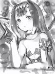  1girl animal_ears choker flat_chest gloves greyscale hairband half_gloves hand_up highres hololive hololive_english long_hair looking_at_viewer monochrome nanashi_(nlo) ninomae_ina&#039;nis parted_lips pointy_ears solo tentacle_hair 
