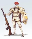  1other absurdres alternate_universe ambiguous_gender armor clenched_hands eko999 english_commentary fantasy full_armor full_body gun gundam gundam_wing helmet highres holding holding_gun holding_weapon knight looking_ahead pauldrons rifle shield shoulder_armor solo standing tallgeese visor weapon 