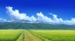  clouds commentary day highres karanagi mountain mountainous_horizon no_humans original outdoors path rice_paddy scenery 