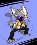  1boy animal_ears baggy_pants barefoot cat_ears cat_tail claws clenched_hand commission furry highres hood hoodie jellotsok original pants stance tail violet_eyes 