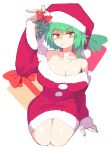  gift green_hair hat highres hikage_(senran_kagura) inkerton-kun santa_costume santa_hat senran_kagura yellow_eyes 