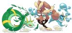  battle brown_eyes closed_mouth commentary creature english_commentary eye_contact frown full_body gen_1_pokemon gen_4_pokemon gen_5_pokemon looking_at_another lopunny mega_lopunny mega_pokemon no_humans pink_eyes pinkgermy pokemon pokemon_(creature) serperior simple_background vaporeon water white_background 