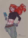  baggy_pants belt cargo_pants crop_top em-scribbles gloves green_eyes green_pants impossible_pants kim_possible loose_belt loose_pants midriff navel pants phone red_lips smile 