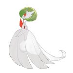  1girl apios1 bangs bare_shoulders bob_cut colored_skin commentary_request dress elbow_gloves flat_chest from_side full_body gardevoir gen_3_pokemon gloves green_hair highres looking_at_viewer mega_gardevoir mega_pokemon open_mouth pokemon pokemon_(creature) red_eyes short_hair simple_background solo standing strapless strapless_dress white_background white_dress white_gloves white_skin 