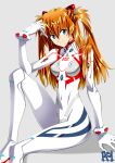  1girl blue_eyes bodysuit brown_hair head_rest highres interface_headset long_hair looking_at_viewer neon_genesis_evangelion plugsuit rebuild_of_evangelion shikinami_asuka_langley sitting skin_tight solo souryuu_asuka_langley white_bodysuit yamayoshi 