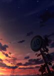  clouds commentary highres karanagi night night_sky no_humans original outdoors plant road_sign scenery sign sky star_(sky) starry_sky transmission_tower twilight 