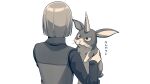  1boy animal commentary_request creature dragon_quest dragon_quest_xi facing_another facing_away from_behind greyscale hero_(dq11) highres holding holding_animal holding_bunny horned_rabbit horns long_sleeves looking_at_another male_focus monochrome rabbit sayshownen shirt short_hair single_horn translation_request upper_body whiskers 