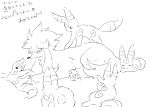  apios1 closed_eyes commentary_request furfrou gen_2_pokemon gen_6_pokemon greyscale half-closed_eyes highres looking_at_another lying monochrome no_humans on_side pawpads pokemon pokemon_(creature) simple_background sitting sketch sleeping translation_request umbreon white_background 